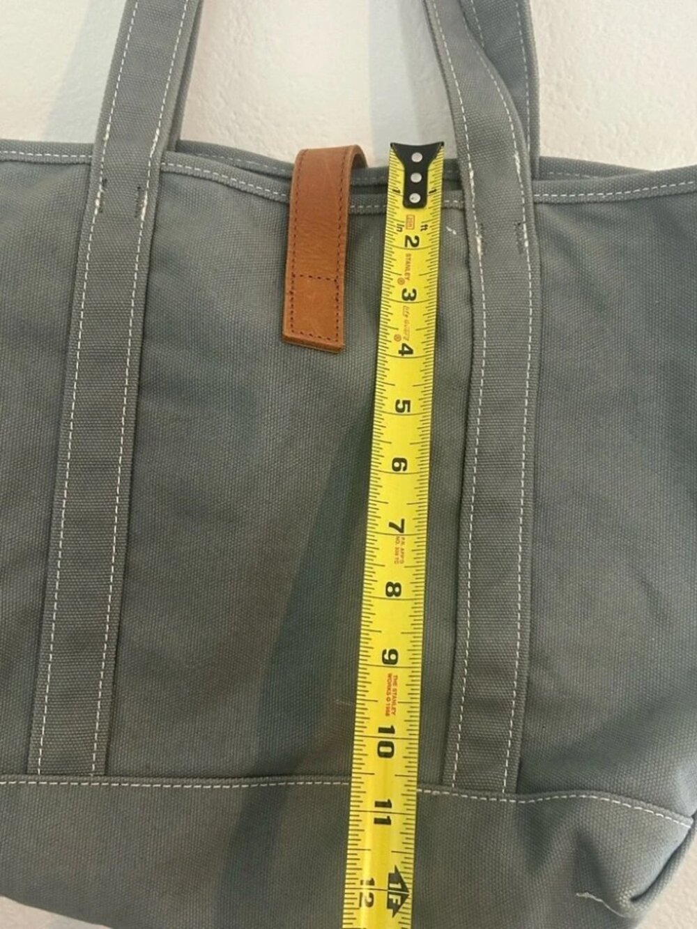 L.L. Bean Canvas Tote Bag with Leather Strap and Buckle - greyish green - Picture 10 of 10